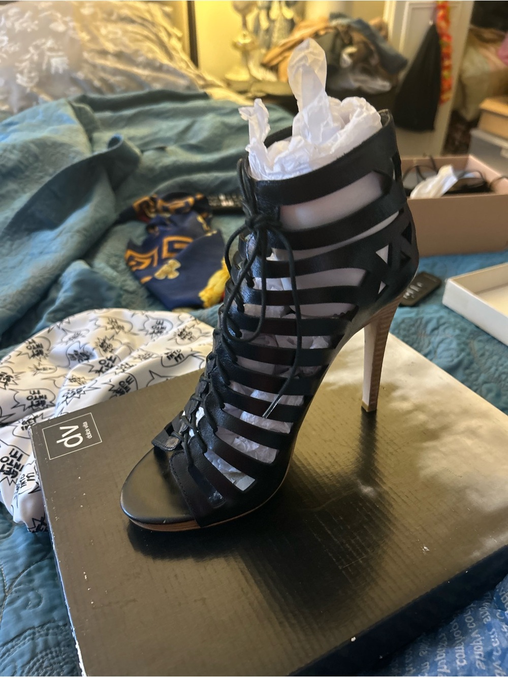 Dolce Vita Black Strappy Lace-Up Stiletto Sandals - Picture 2 of 9